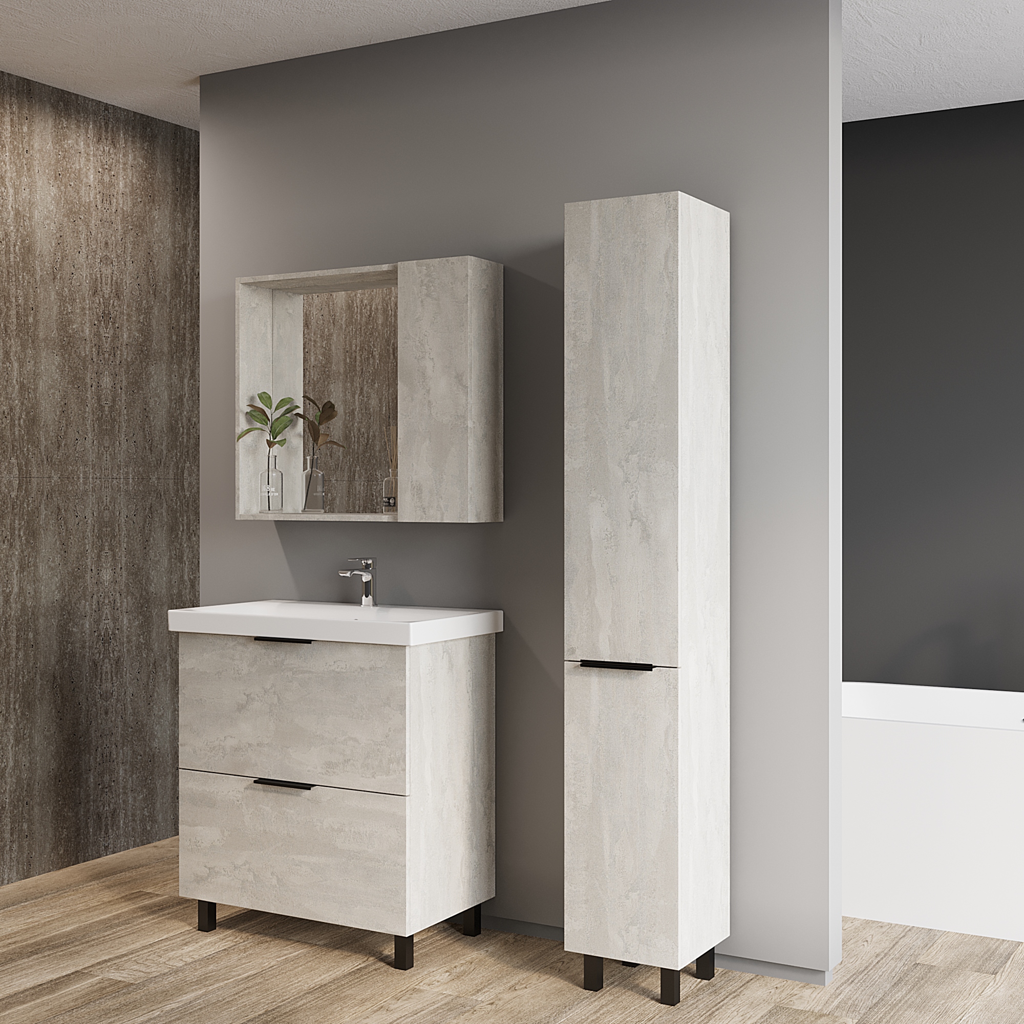 Шкаф-пенал VIANT БЕРЛИН 30 напольный цемент (VBER300C-PEN)