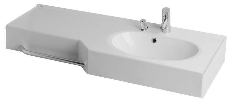 Раковина ОТЕЛЬ 2/1270, правая с навесами и диспенсором