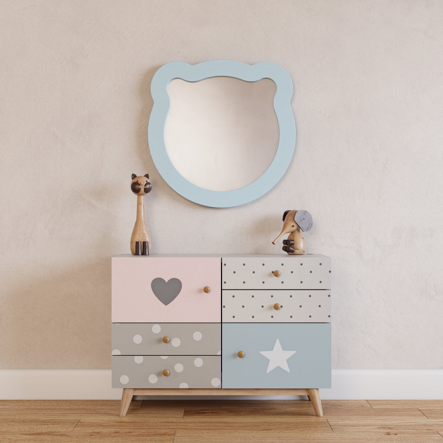 Зеркало КАСПЕР МИШКА, фигурное, голубой матовый