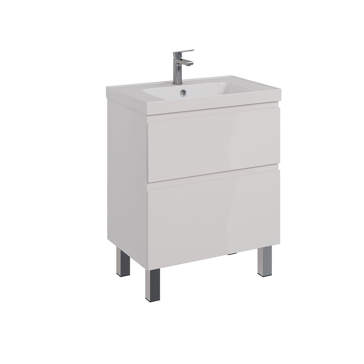 Тумба Lemark VEON 70 см под 1 раковину, подвесная/напольная, 2 ящика, цвет корпуса, фасада: Белый гл