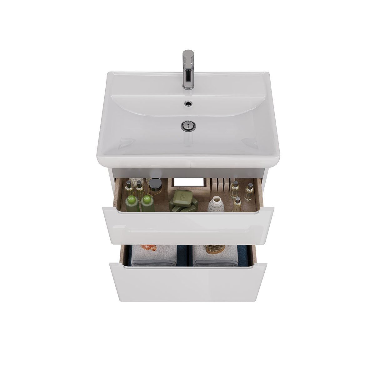 Тумба Lemark BUNO 70 см под 1 раковину, подвесная/напольная, 2 ящика, цвет планки: Серый, цвет корпу