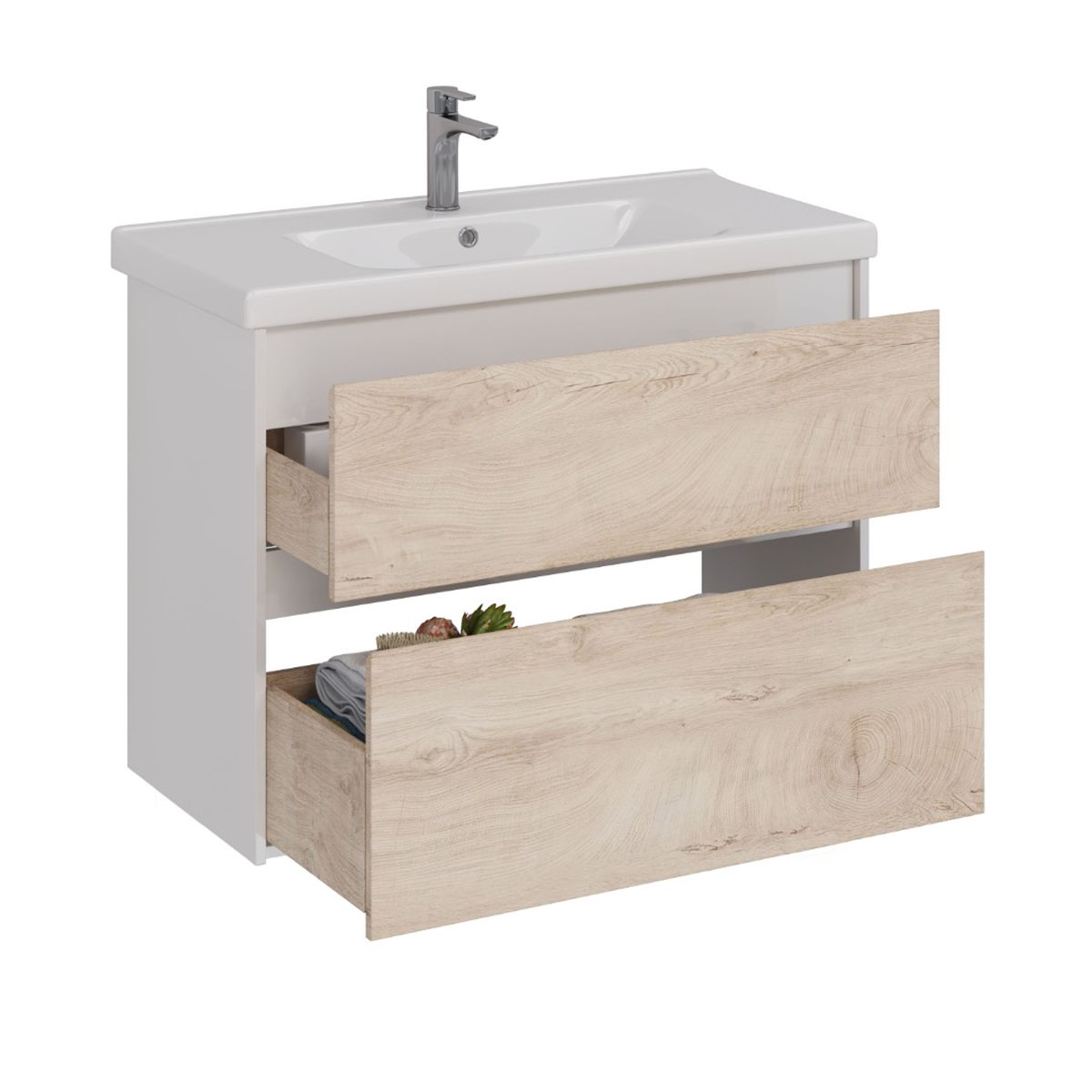 Тумба Lemark COMBI 100 см под 1 раковину, подвесная/напольная, 2 ящика, цвет фасада: Дуб кантри, цве