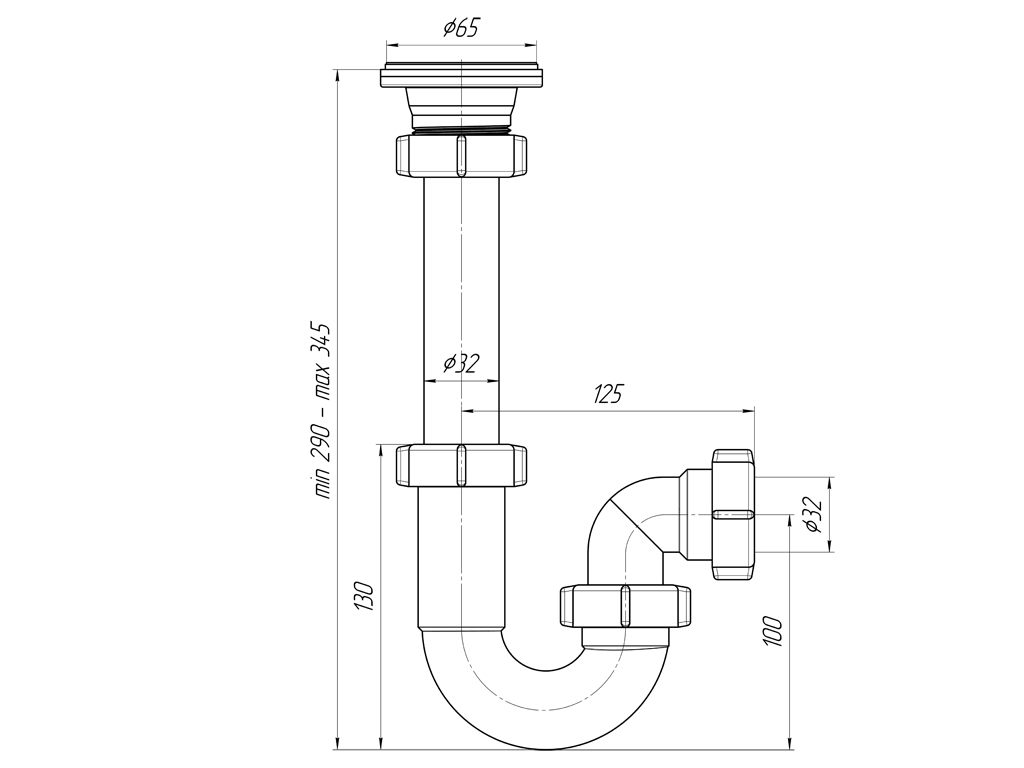 Сифон для раковины АНИ Пласт DB1000 1 1/4 дюйма 32 прямоточный