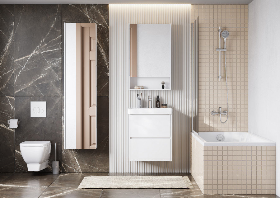 Зеркальный шкаф СКАНДИ 55, подвесной, белый