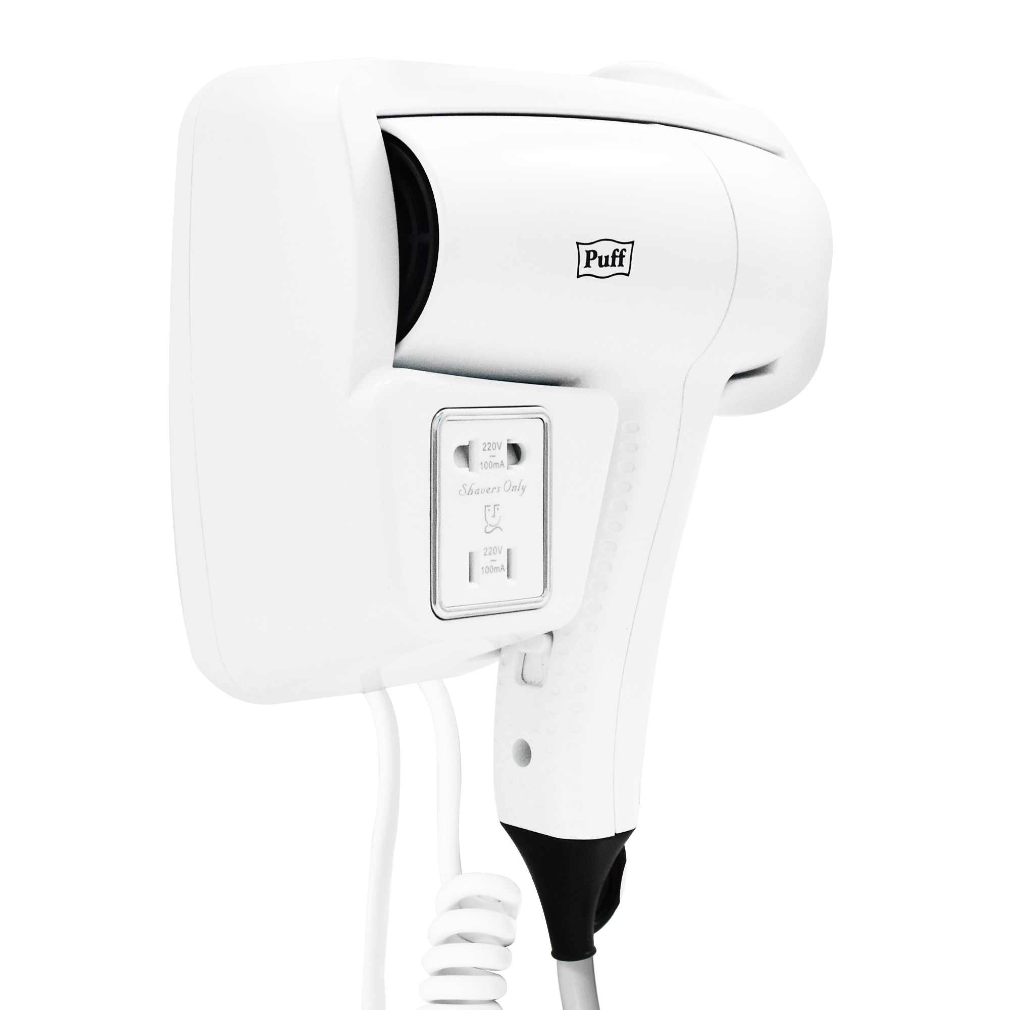 Фен для волос настенный PUFF-1201В белый, с розеткой, 1,2 кВТ (1405.007)
