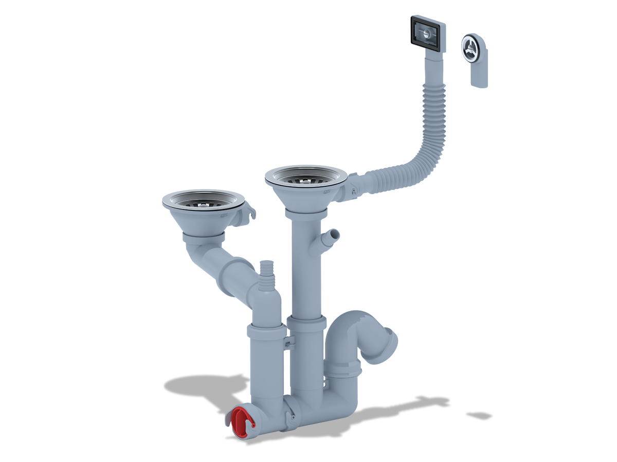 Cифон для мойки АНИ Пласт F серия F7500S 3 1/2 дюйма 40 двойной смещенный с гибким переливом и отводом для стиральной машины