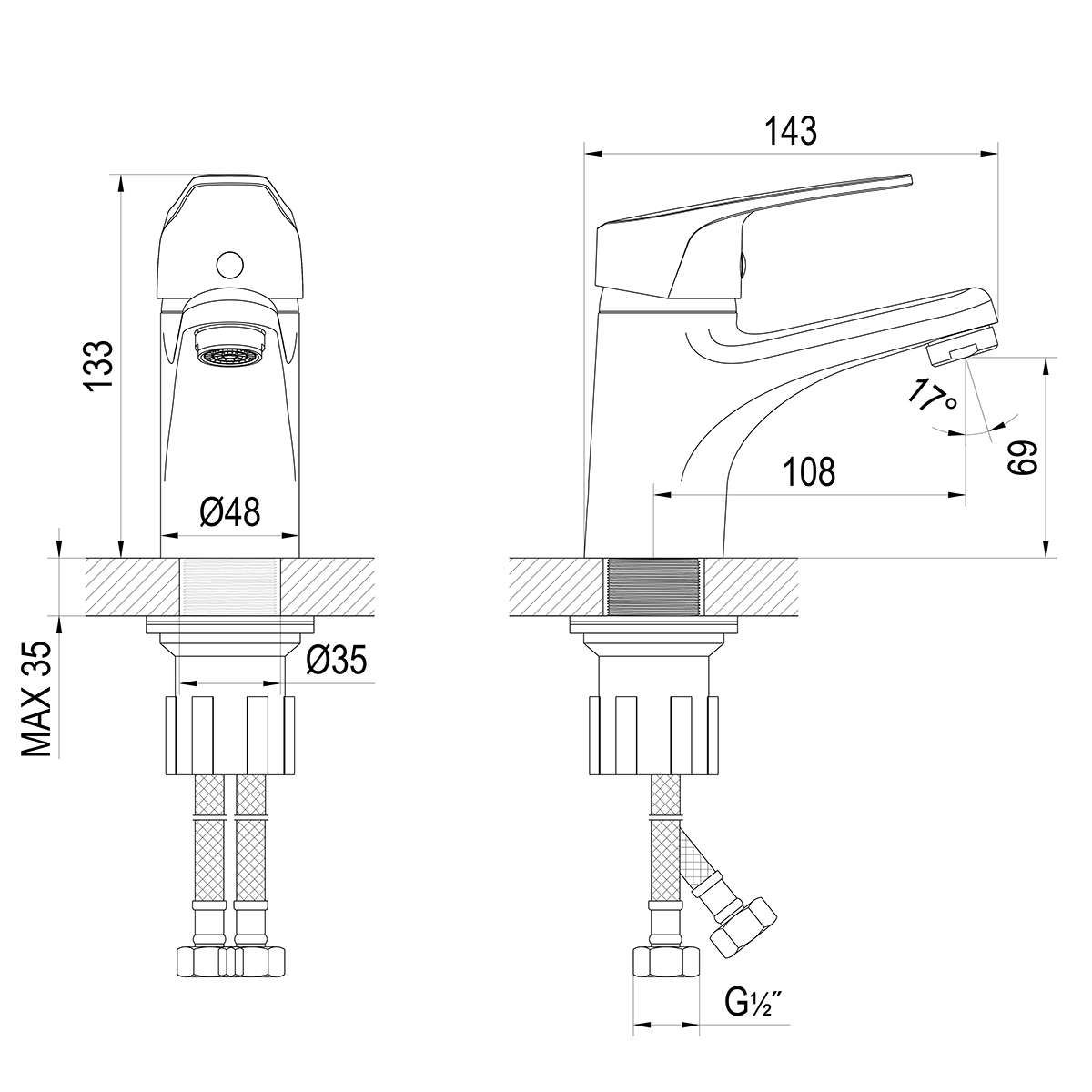 Смеситель ROSSINKA D40-13 для раковины монолитный, хром