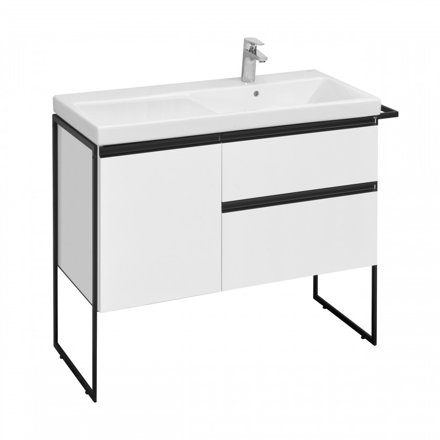 DOMI Тумба под раковину Gap Plus 100, 2 ящ., 1 дв., белый глянец, правая, ROCA