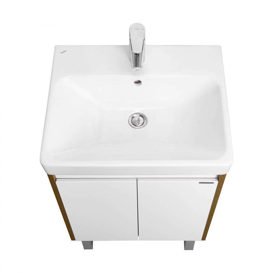 Тумба СКАНДИ DOORS 55, универс., 2 дв., белый глянец/дуб рустикальный (под раковину АДРИАНА 55)