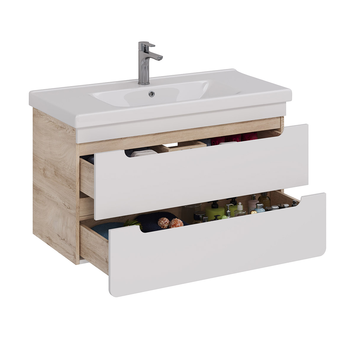 Тумба Lemark OLIVIA 100 см под 1 раковину, подвесная, 2 ящика, цвет корпуса: Дуб кантри, цвет фасада