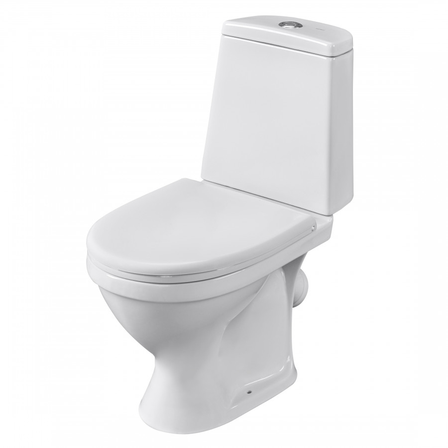 Унитаз-компакт "Прайм", косой выпуск, с 2-режимной кнопочной арматурой и сиденьем полипропилен. SANT