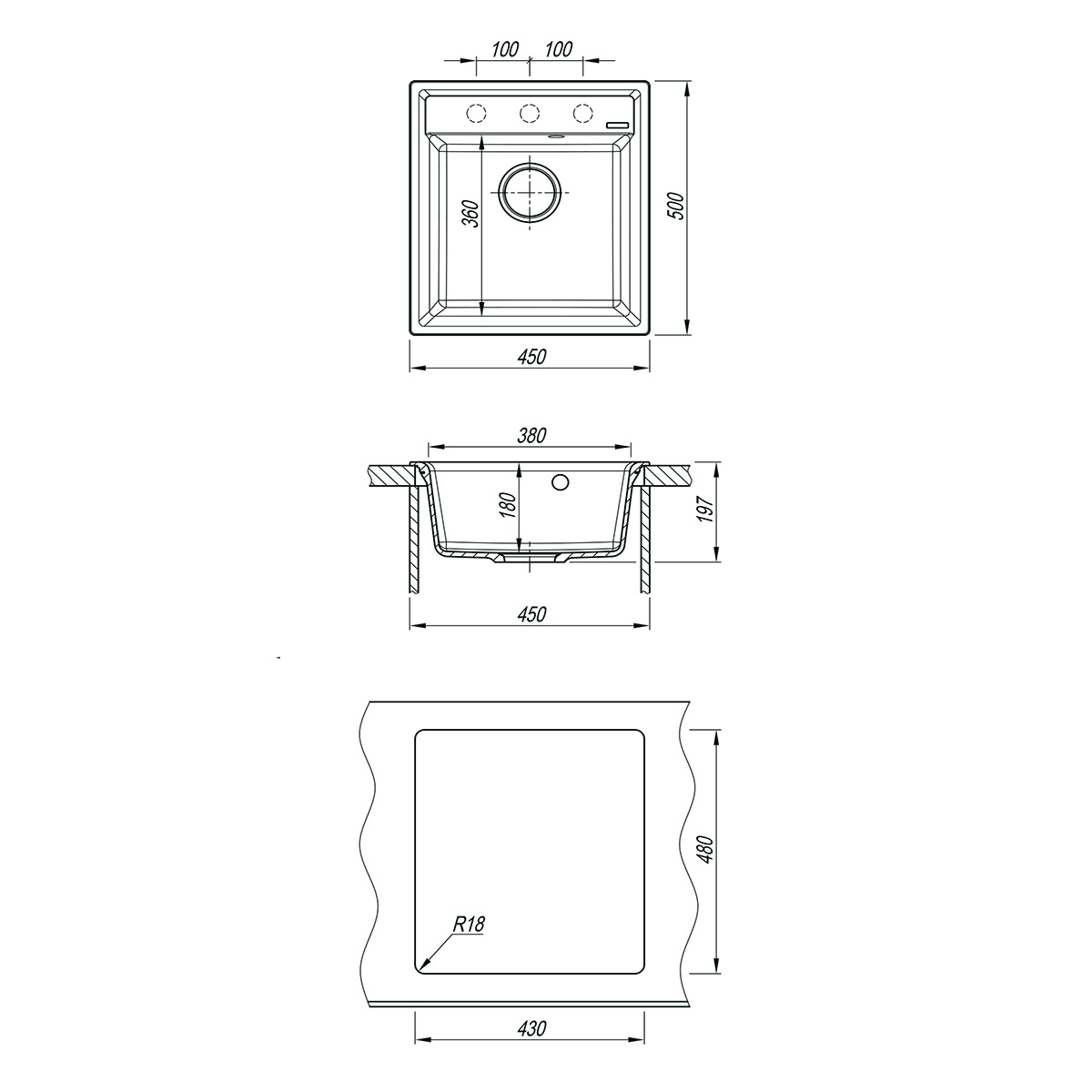 Кухонная мойка Lemark HANKA 450 врезная прямоугольная из кварцгранита, Грей