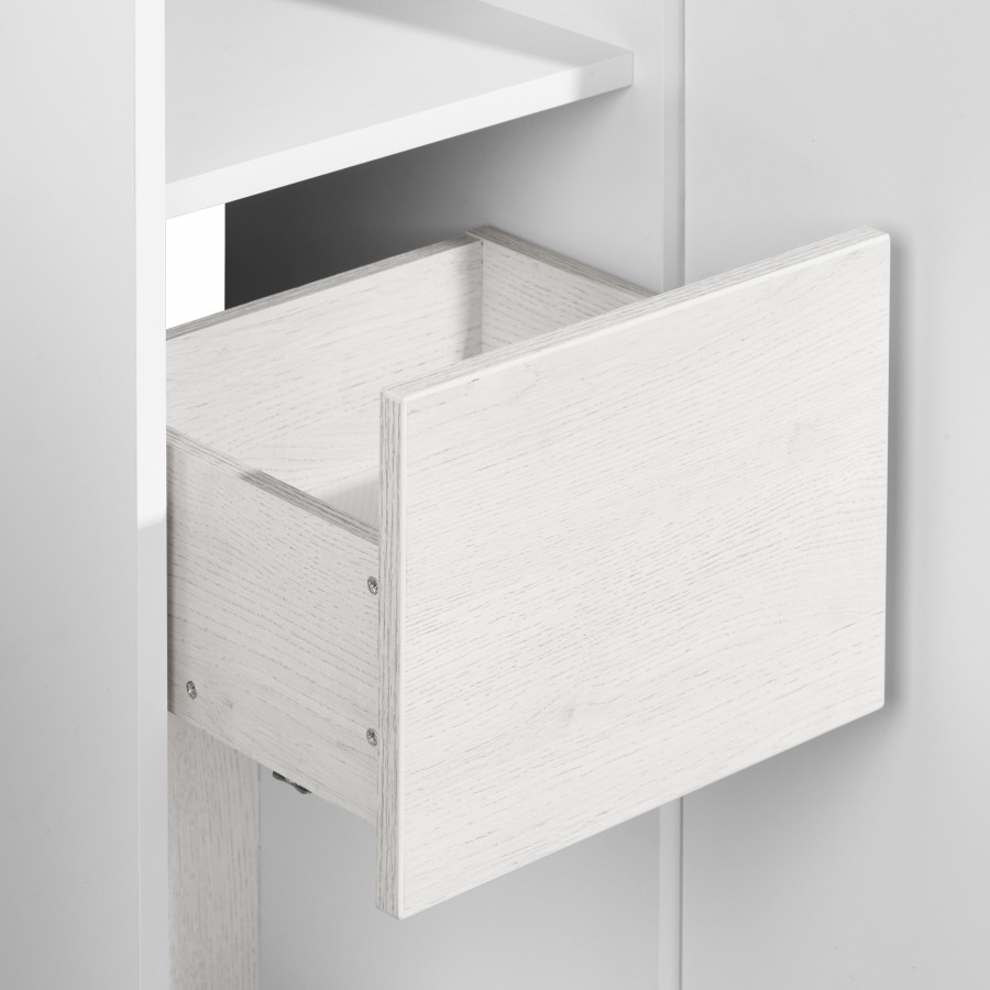 Шкаф-колонна САКУРА 35, подвесная, правая, ольха наварра, белый глянец