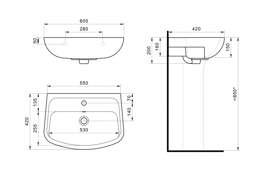 ЛОНГИ Умывальник 60см,белый,САНТЕК