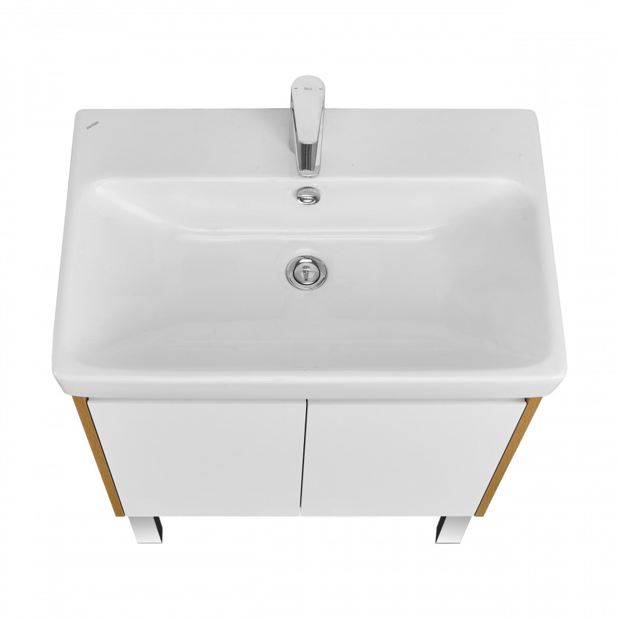 Тумба СКАНДИ DOORS 70, универс., 2 дв., белый глянец/дуб рустикальный (под раковину АДРИАНА 70)