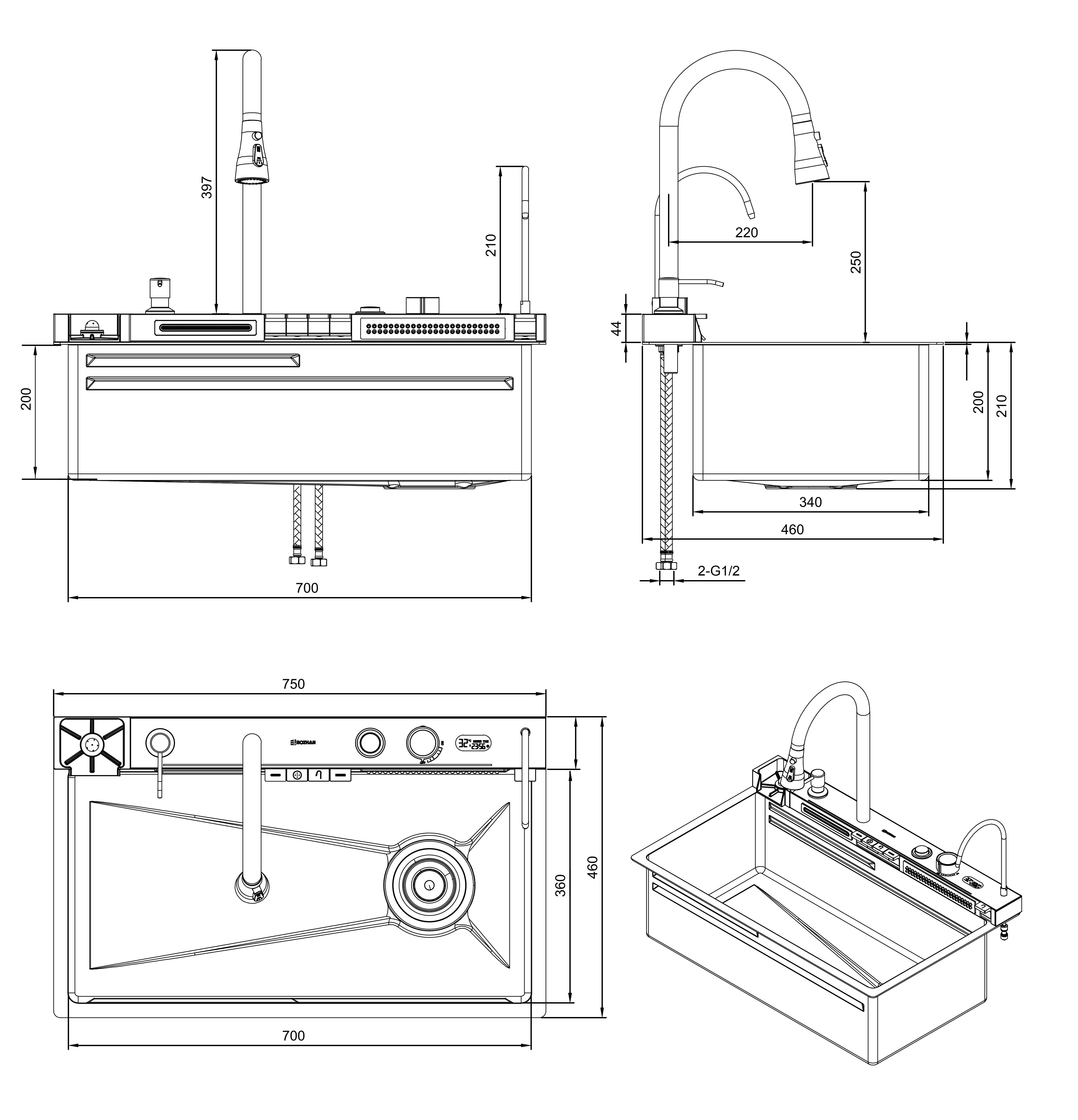 Кухонная мойка многофункциональная ПРОФСАН PSM-9941ST готовое решение со смесителем, нержавеющая сталь
