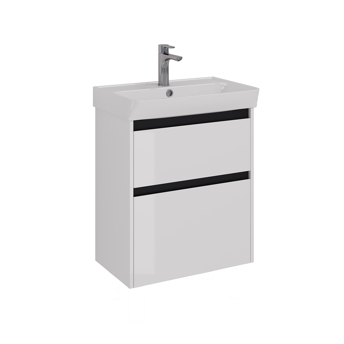 Тумба Lemark COMBI 60 см под 1 раковину, подвесная/напольная, 2 ящика, цвет планки: Чёрный, цвет кор