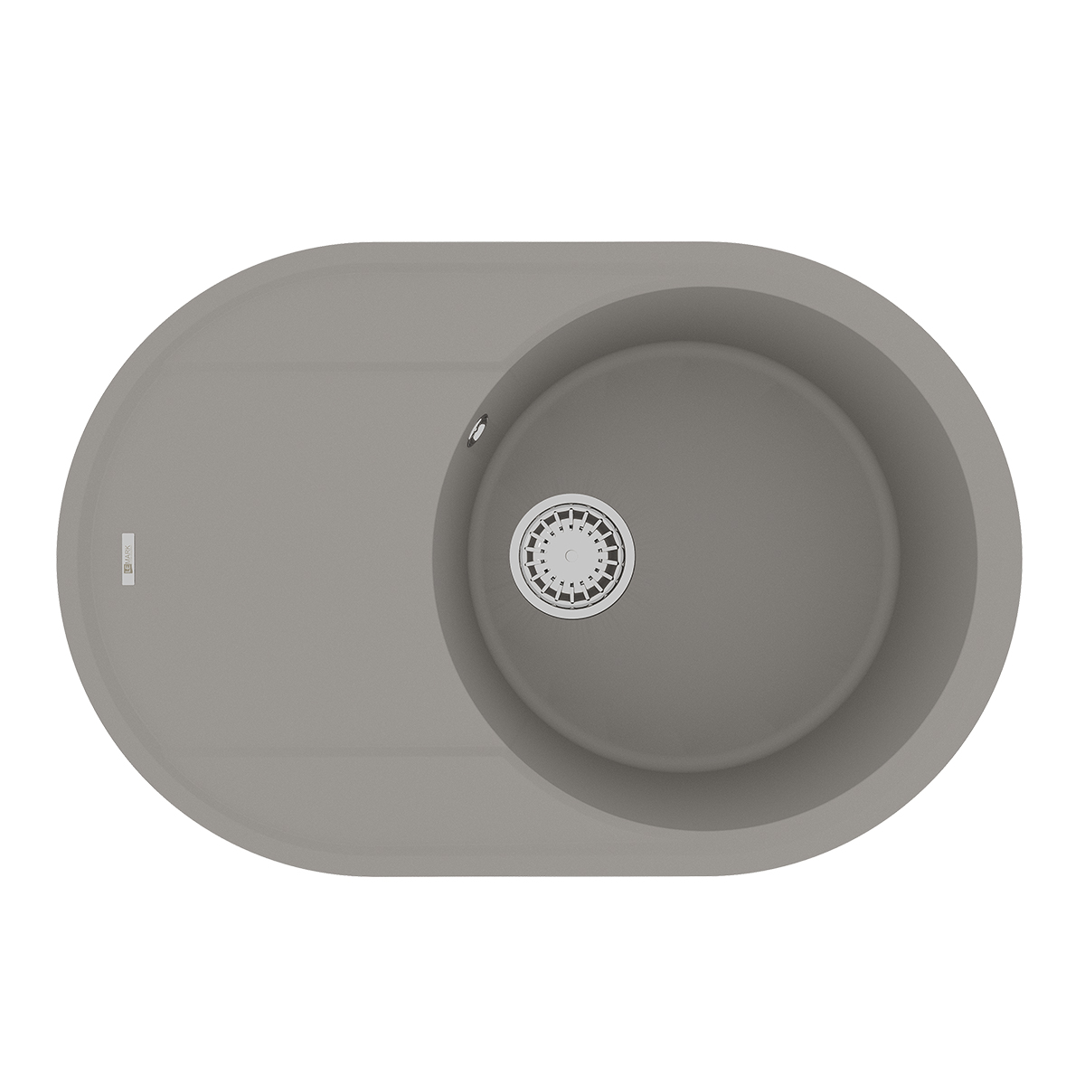 Кухонная мойка Lemark LACHA 760 врезная овальная с крылом из кварцгранита, Грей