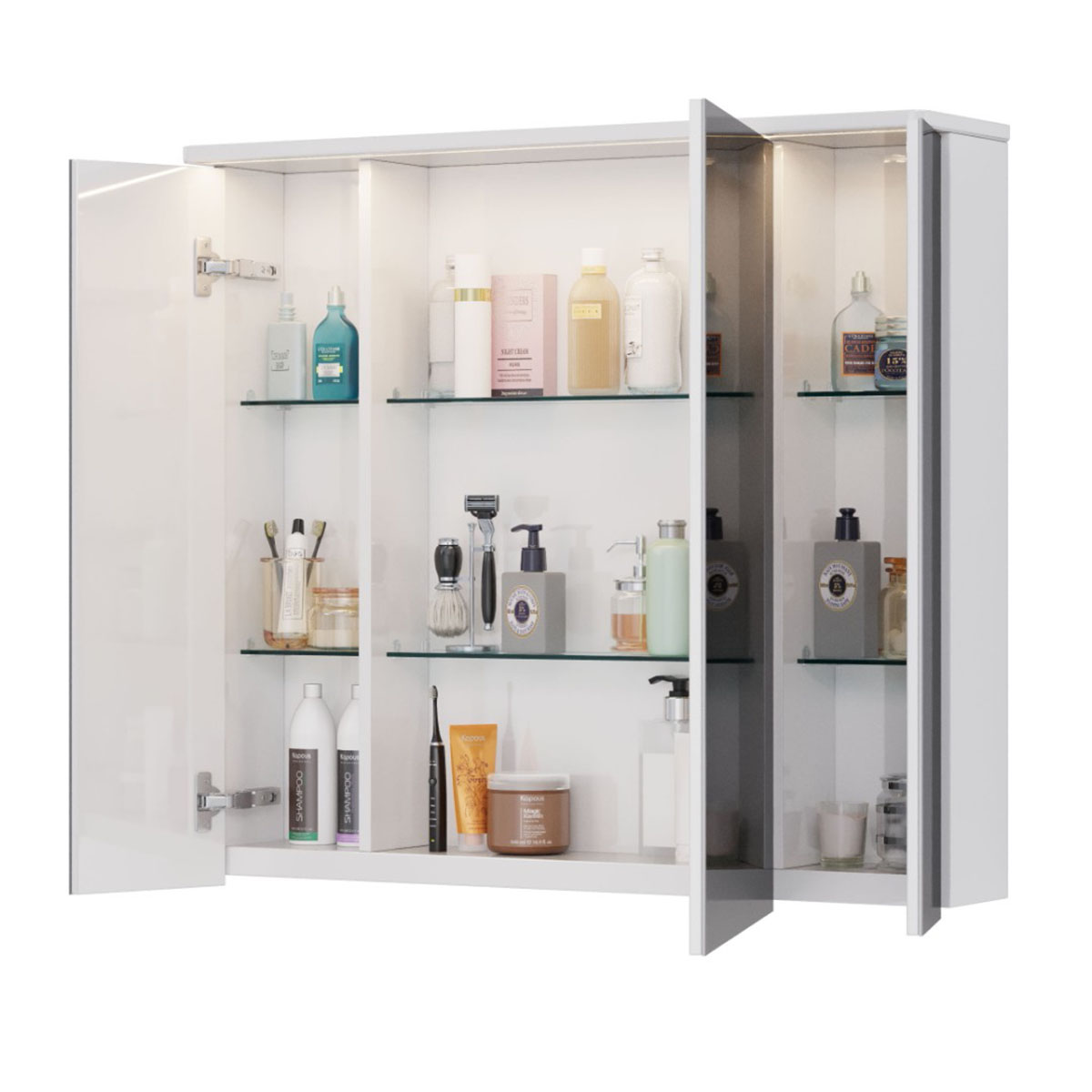 Шкаф зеркальный Lemark ZENON 90х80 см 3-х дверный, с козырьком-подсветкой, с розеткой, цвет корпуса: