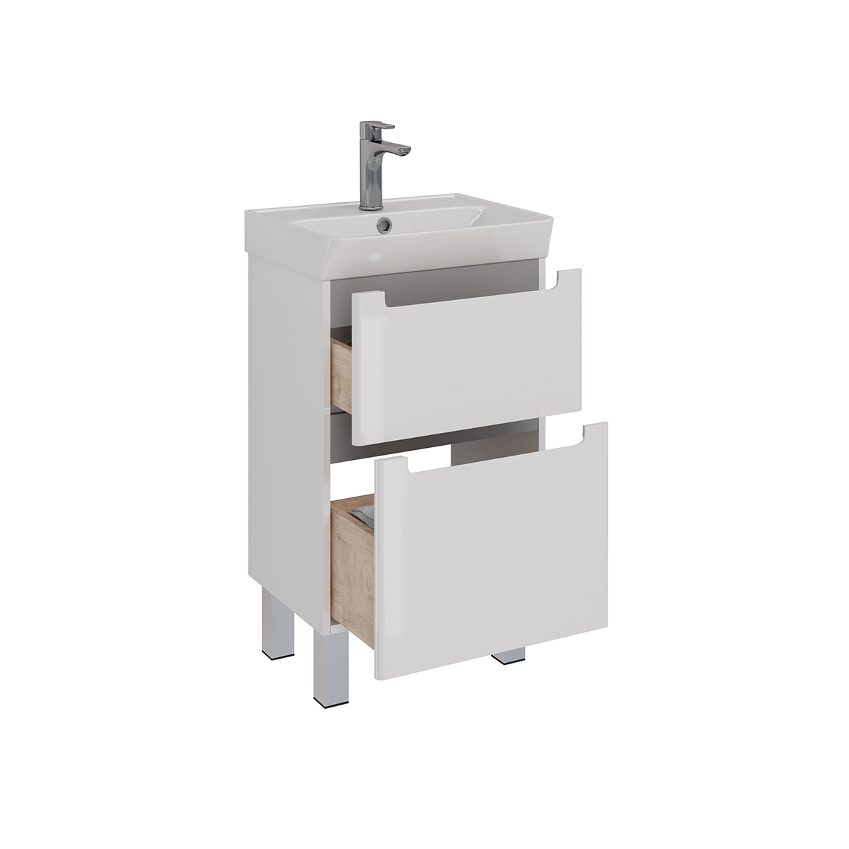 Тумба Lemark BUNO 50 см под 1 раковину, подвесная/напольная, 2 ящика, цвет планки: Серый, цвет корпу