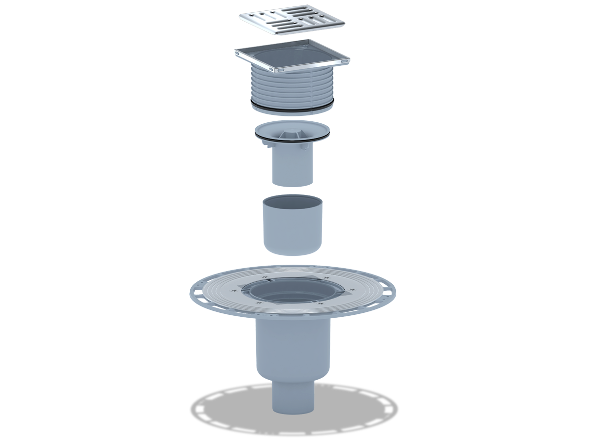 Трап вертикальный регулируемый АНИ Пласт THA5702 50 мм с решеткой из нержавеющей стали 100х100 мм