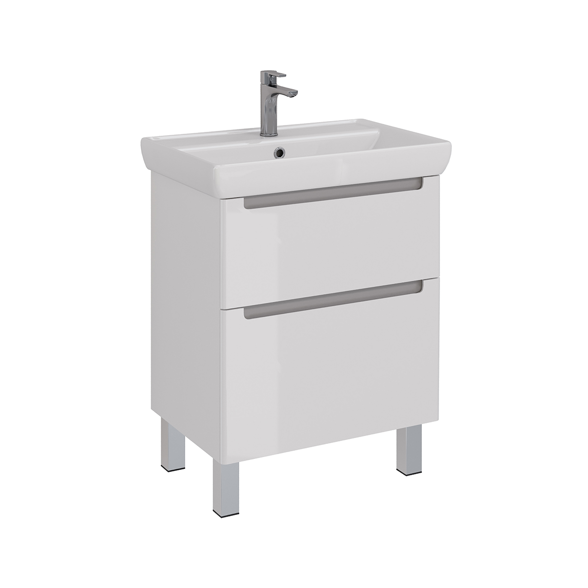 Тумба Lemark BUNO 70 см под 1 раковину, подвесная/напольная, 2 ящика, цвет планки: Серый, цвет корпу