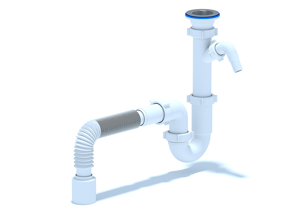 Сифон для мойки АНИ Пласт D1010 1 1/2 дюйма 40 прямоточный с отводом для стиральной машины и гибкой трубой 40х50