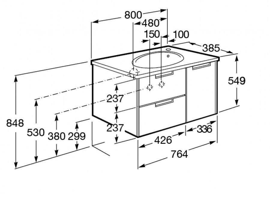 ETNA Тумба под раковину ETNA 80, белый глянец, ROCA
