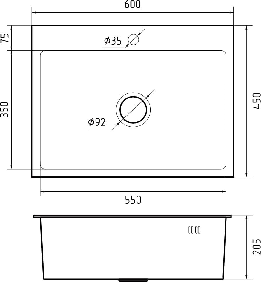 GranFest METAL (6045) Мойка нерж.1 чаша 600*450*215 мм 
