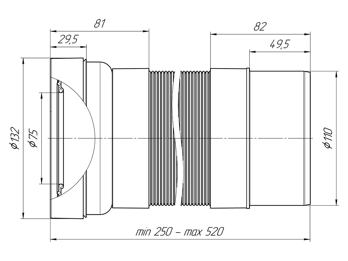 Удлинитель гибкий для унитаза АНИ Пласт K711R выпуск 110 мм 250-520 мм