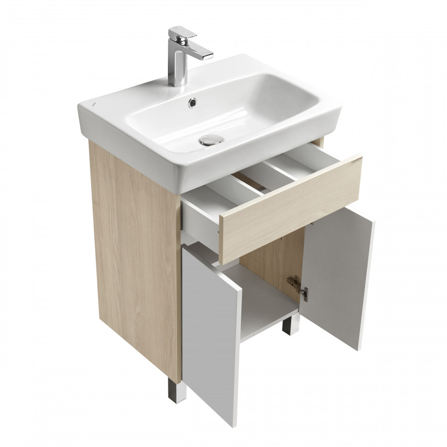 Тумба ВЕРДИ 60 Н, на ножках, белая, ясень фабрик (под раковину НЕО 60)