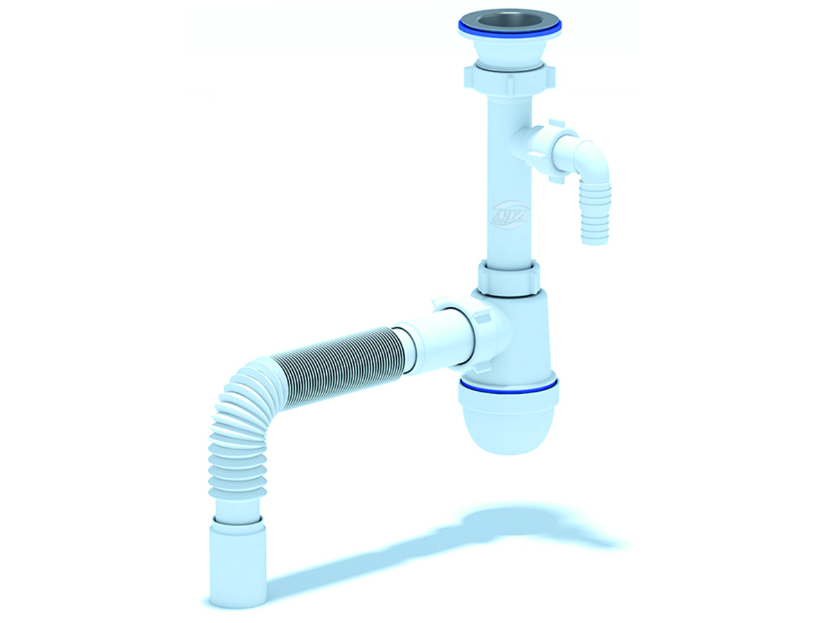 Сифон для мойки АНИ Пласт C0305 1 1/2 дюйма 40 с отводом для стиральной машины с гибкой трубой 40х40