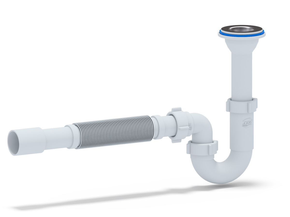 Сифон для раковины АНИ Пласт DB2015 1 1/4 дюйма 32 прямоточный с литым выпуском и гибкой трубой 32х32/40