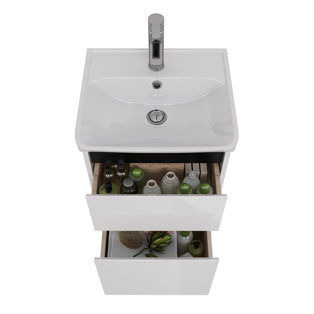 Тумба Lemark COMBI 45 см под 1 раковину, подвесная/напольная, 2 ящика, цвет планки: Чёрный, цвет кор