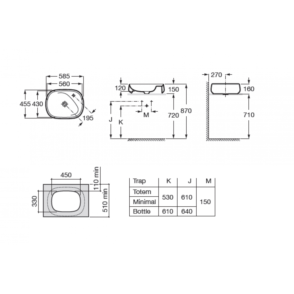 BEYOND раковина накладная 560х430 ONYX, ROCA