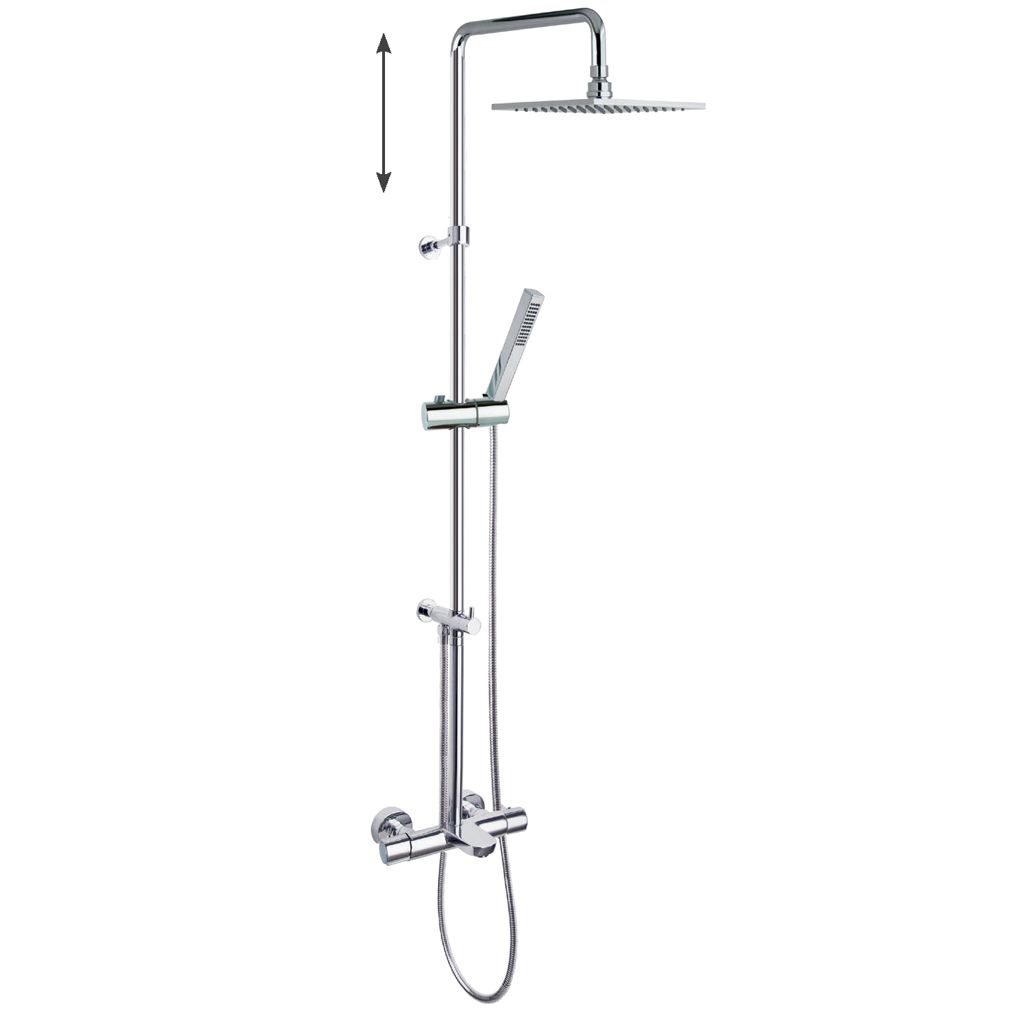 Душевая термостатическая система наружнего монтажа с телескопическим тропическим душем и душевым ком