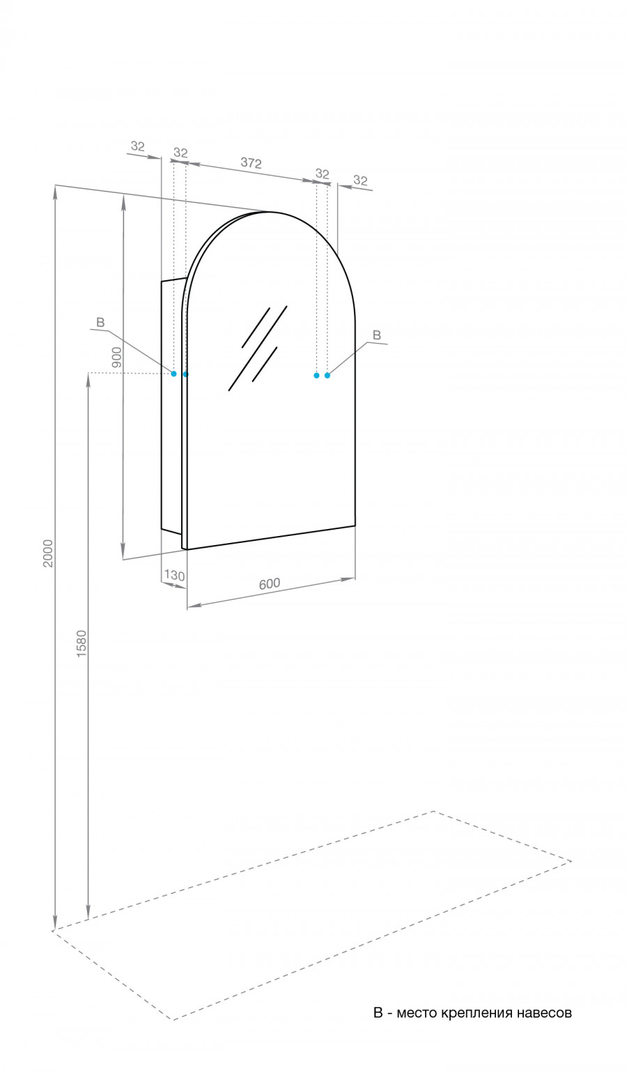 Зеркальный шкаф САНТА-БАРБАРА 60, левый, графит