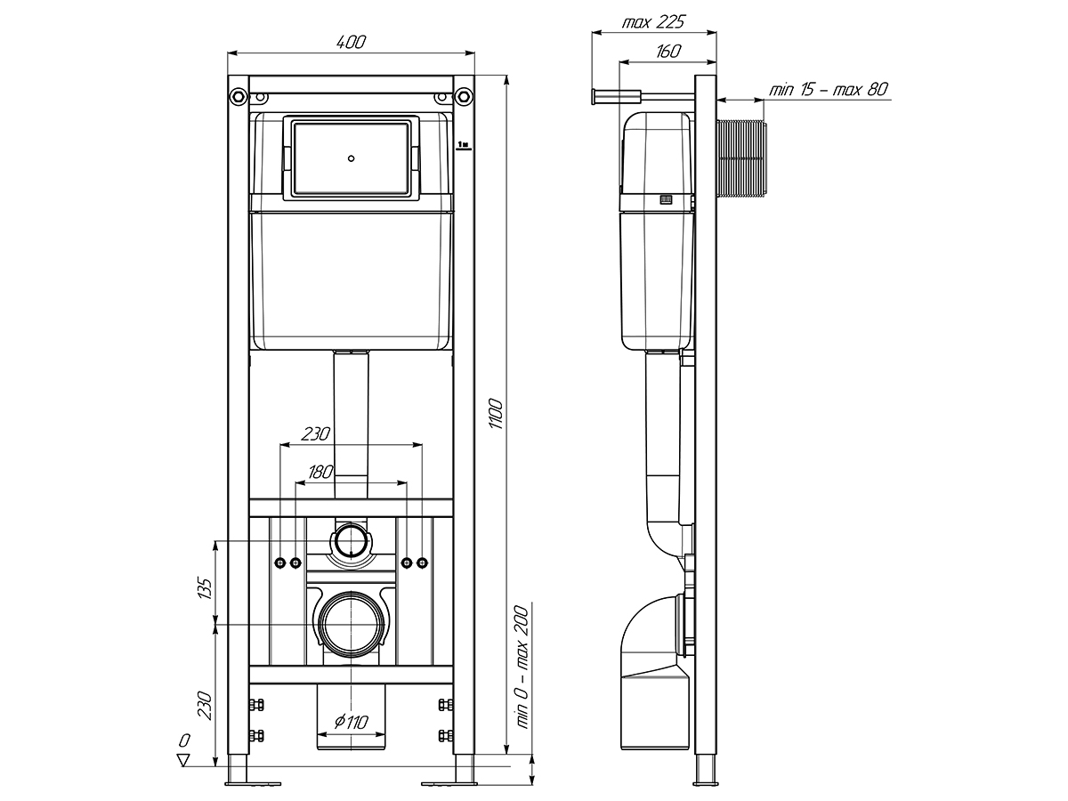 Инсталляция для унитаза 40 см АНИ Пласт WCP4131 1300х400х225 мм с круглой клавишей хром