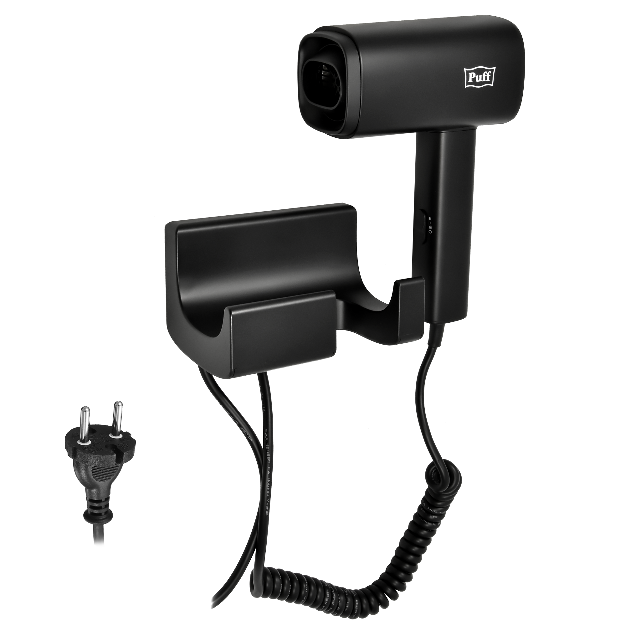 Фен для волос настенный PUFF-1601Вl черный матовый, 1,6 кВт (1405.012)