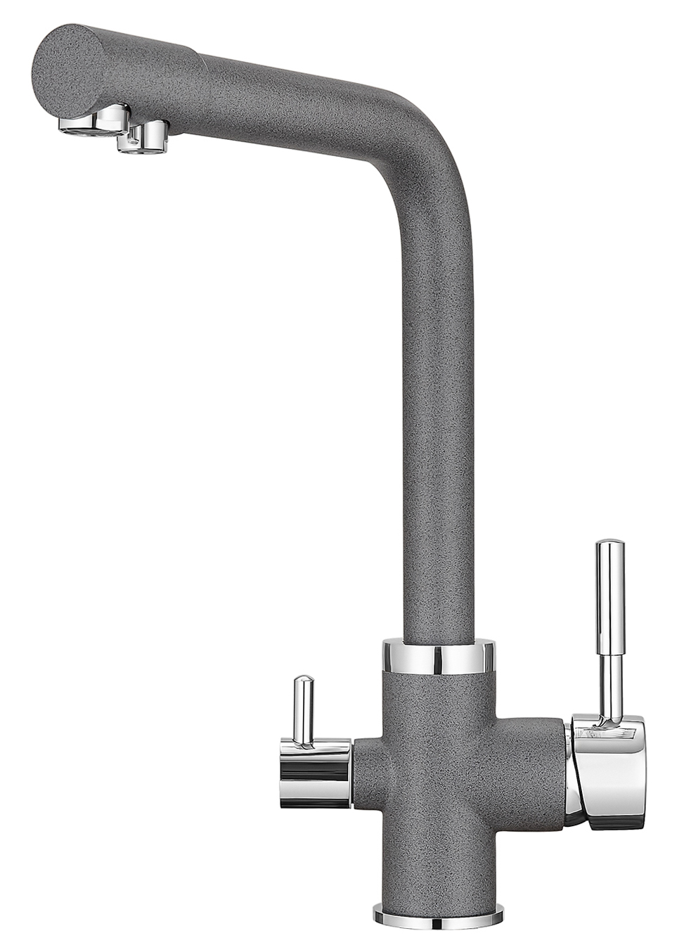 2015, ГРАФИТ Смеситель для кухни однорыч., с подкл. для питьевой воды, черно-сер., GRANULA