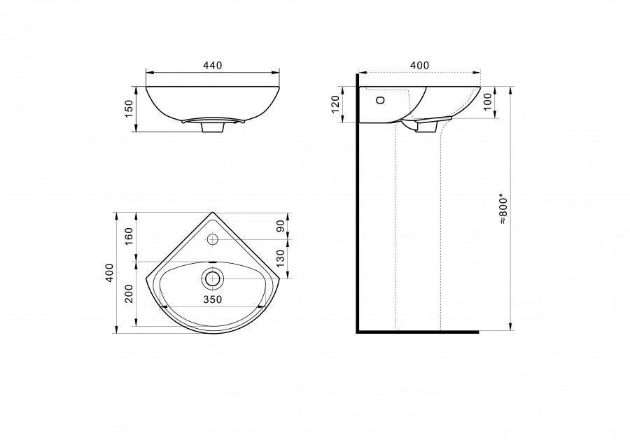ИРИС Умывальник угловой 36 см., хр.кольцо, крепление, САНТЕК