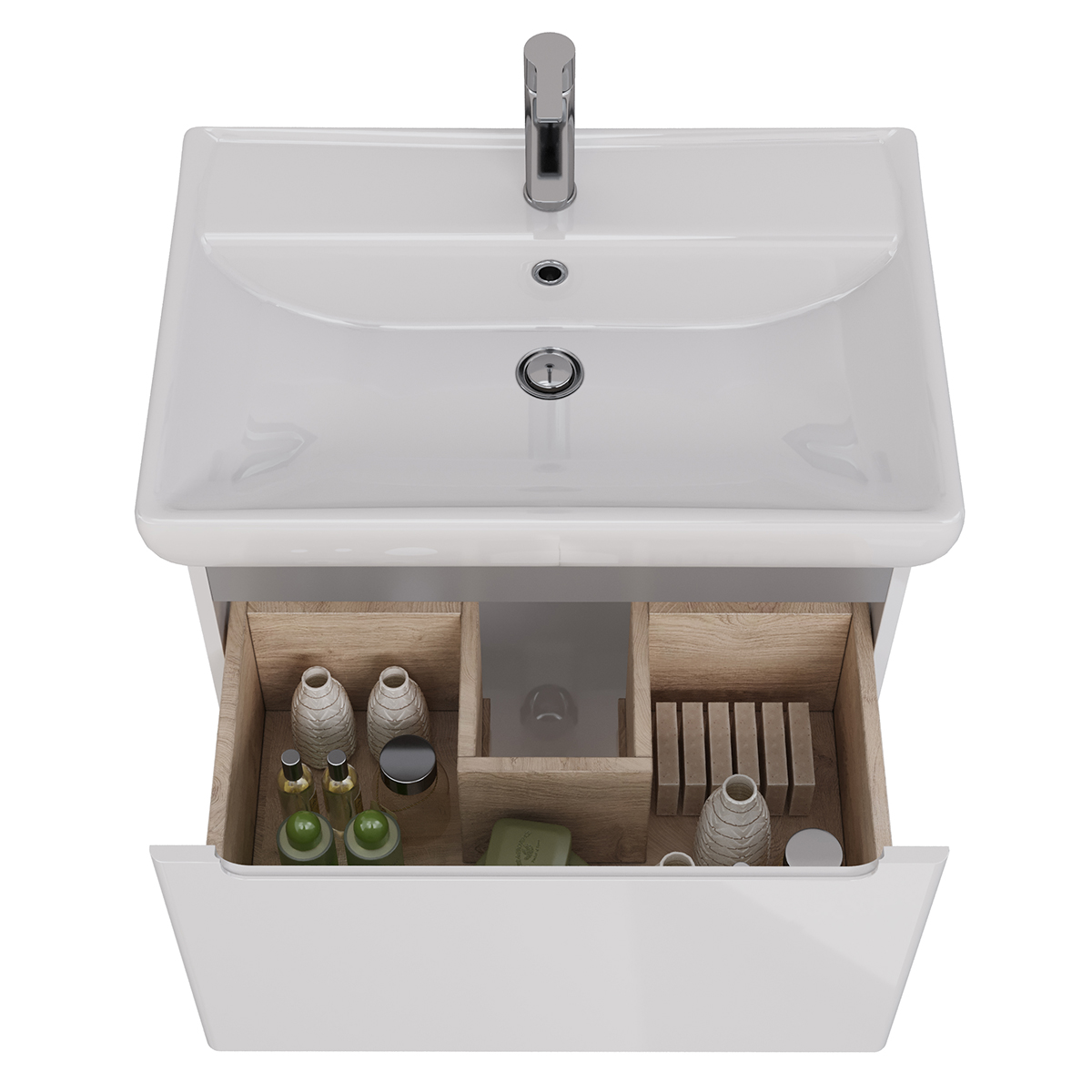 Тумба Lemark BUNO MINI 70 см под 1 раковину, подвесная, 1 ящик, цвет планки: Серый, цвет корпуса, фа
