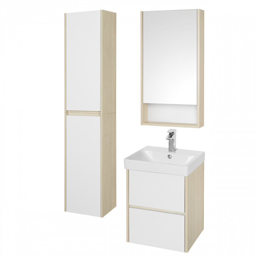 Тумба СКАНДИ 45, подвесная, белая, дуб верона (под раковину АДРИАНА 45)