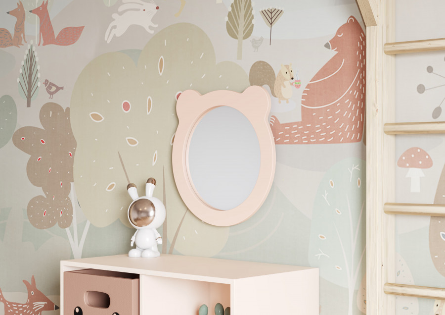 Зеркало КАСПЕР МИШКА , круглое, розовый матовый