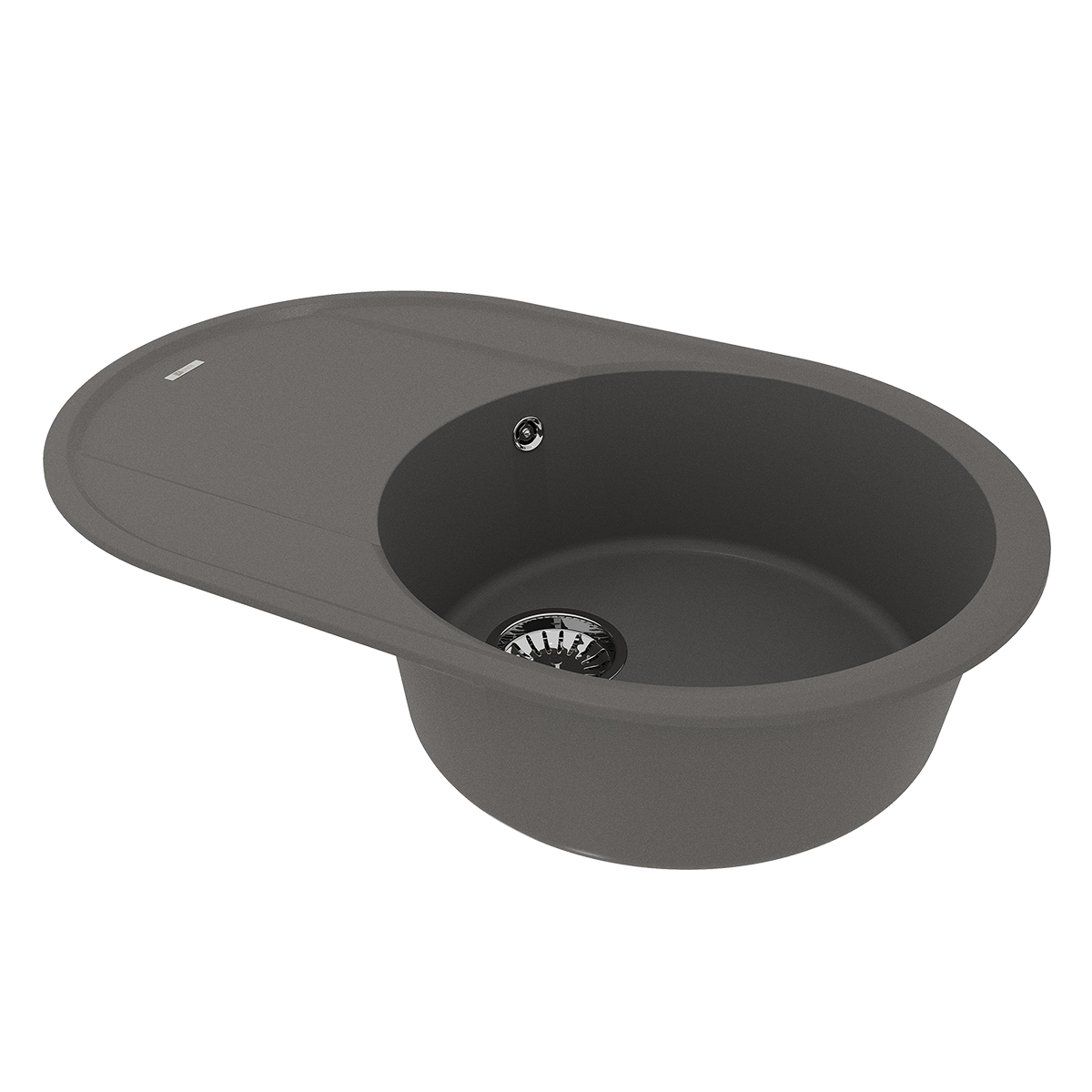 Кухонная мойка Lemark LACHA 760 врезная овальная с крылом из кварцгранита, Серый шёлк