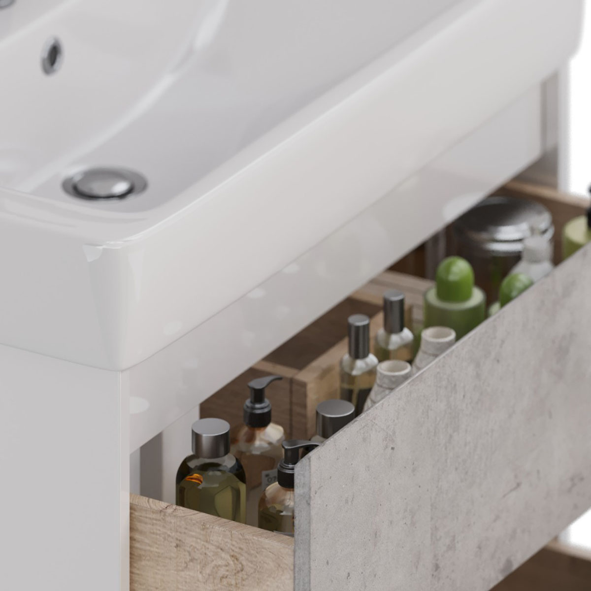 Тумба Lemark COMBI 80 см под 1 раковину, подвесная/напольная, 2 ящика, цвет фасада: Бетон, цвет корп