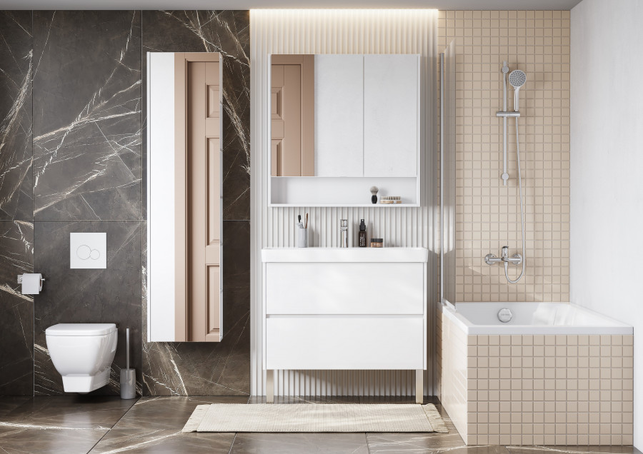 Зеркальный шкаф СКАНДИ 90, подвесной, белый