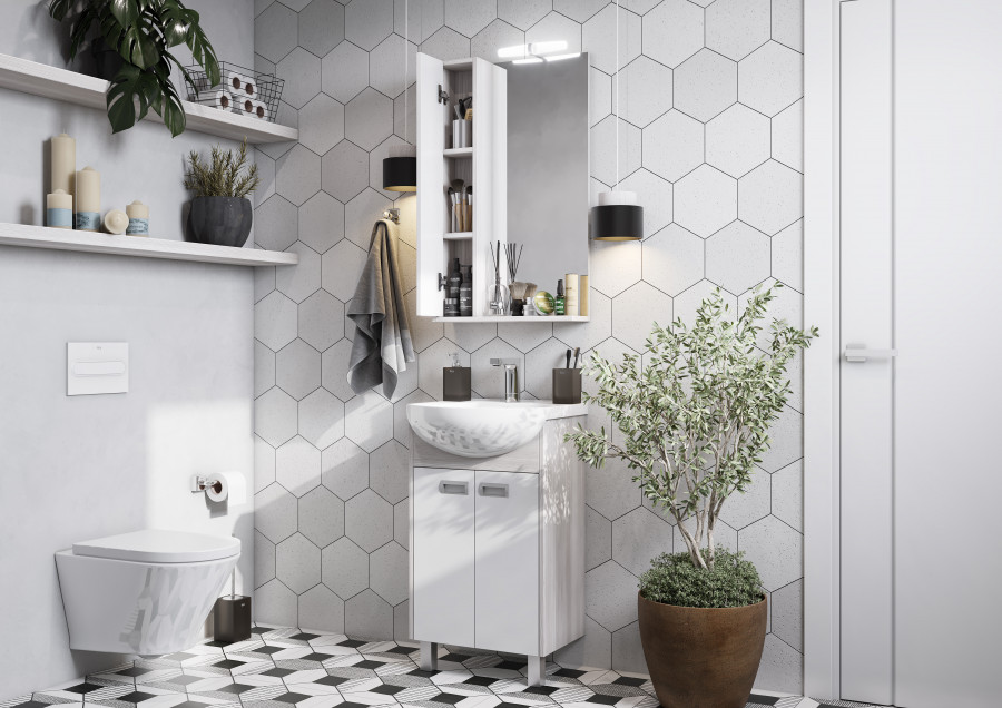 Зеркальный шкаф БЕККА 50, белый, дуб сомерсет