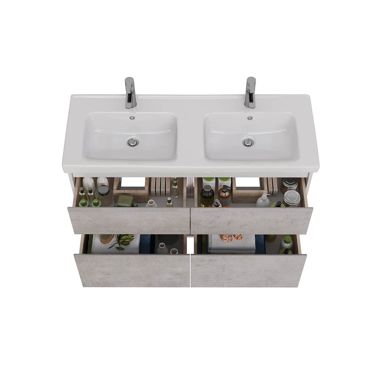 Тумба Lemark COMBI 125 см под 2 раковины, подвесная/напольная,4 ящика, цвет фасада: Бетон, цвет корп