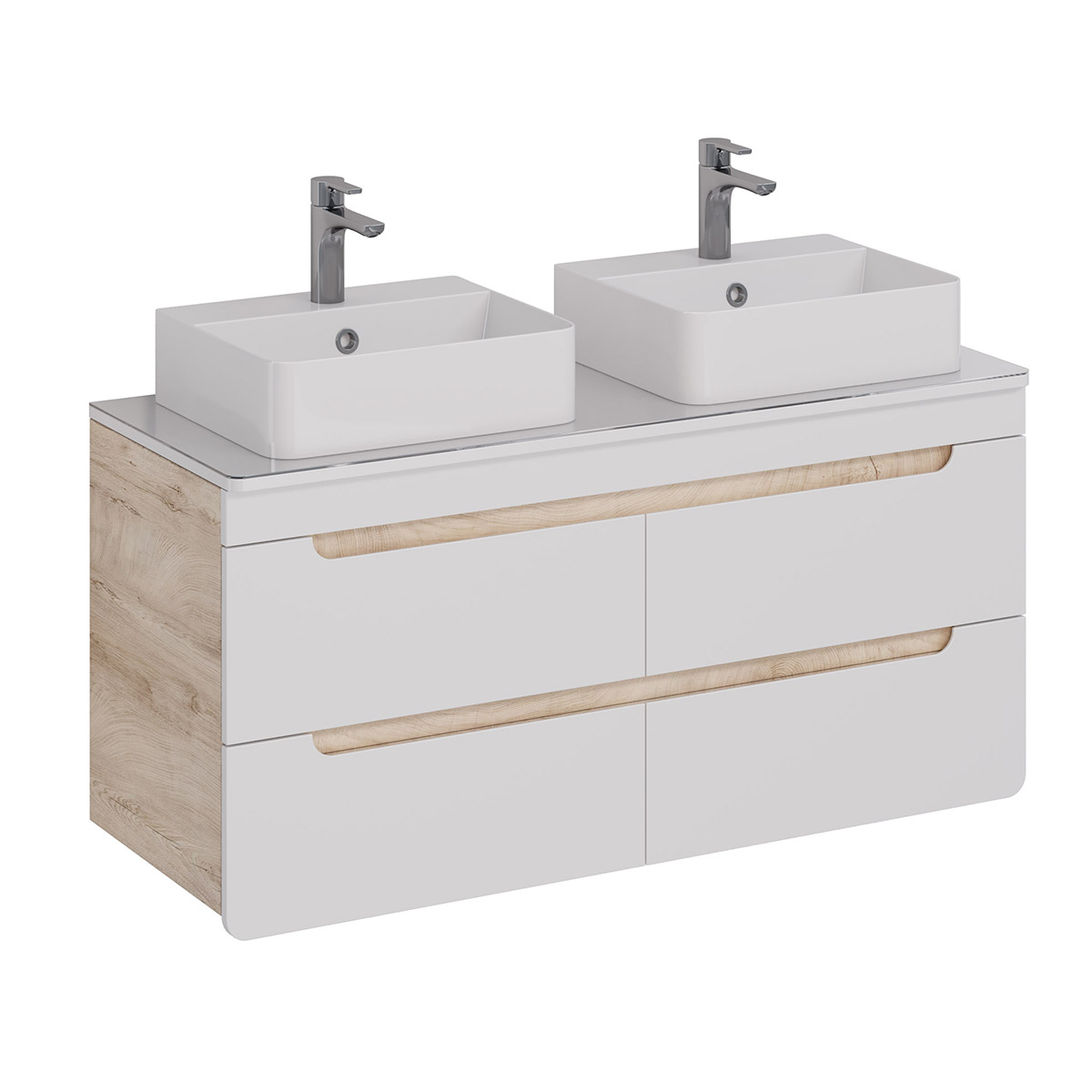 Тумба Lemark OLIVIA 125 см под 2 раковины, подвесная,4 ящика, цвет корпуса: Дуб кантри, цвет фасада: